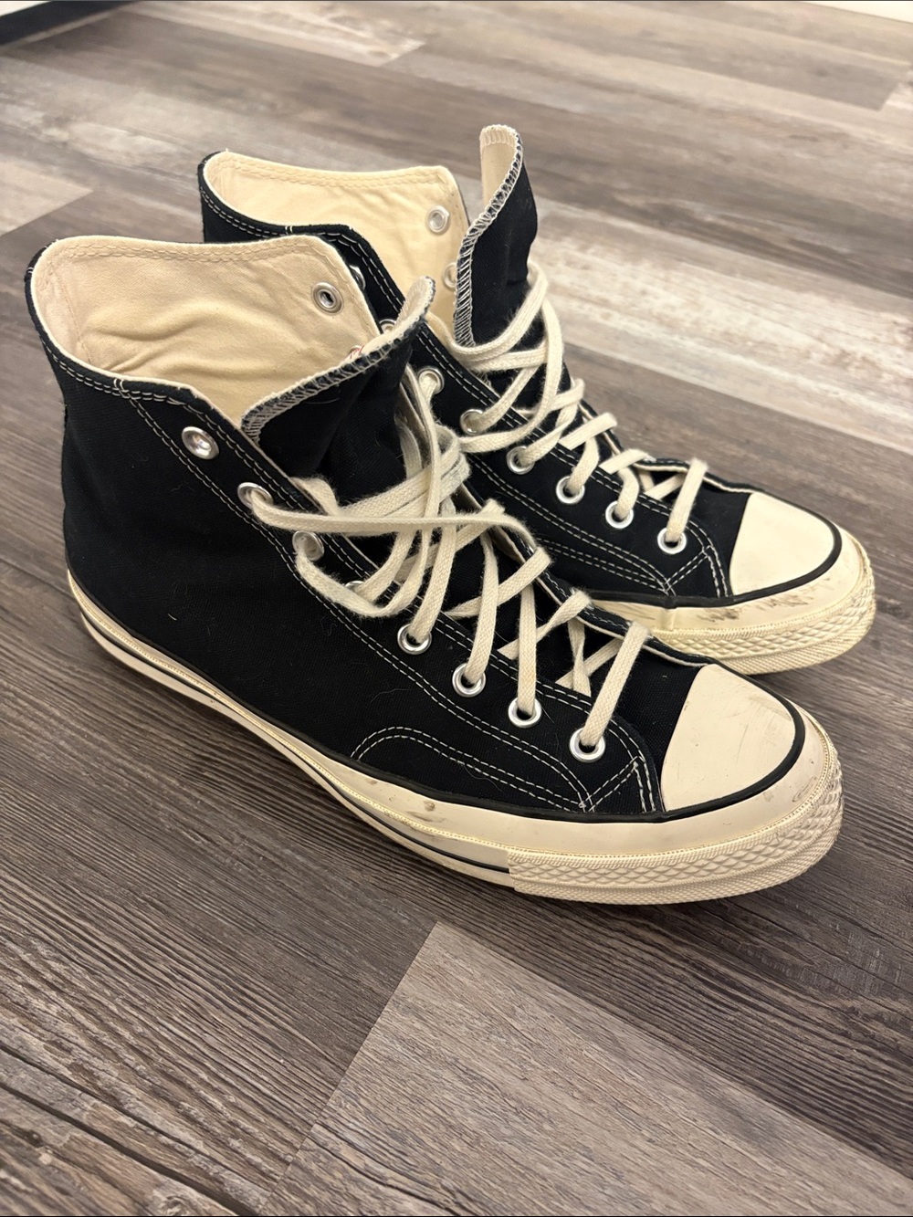 Men’s Converse Black High Top Sneakers with Cream Accents - Picture 5 of 7